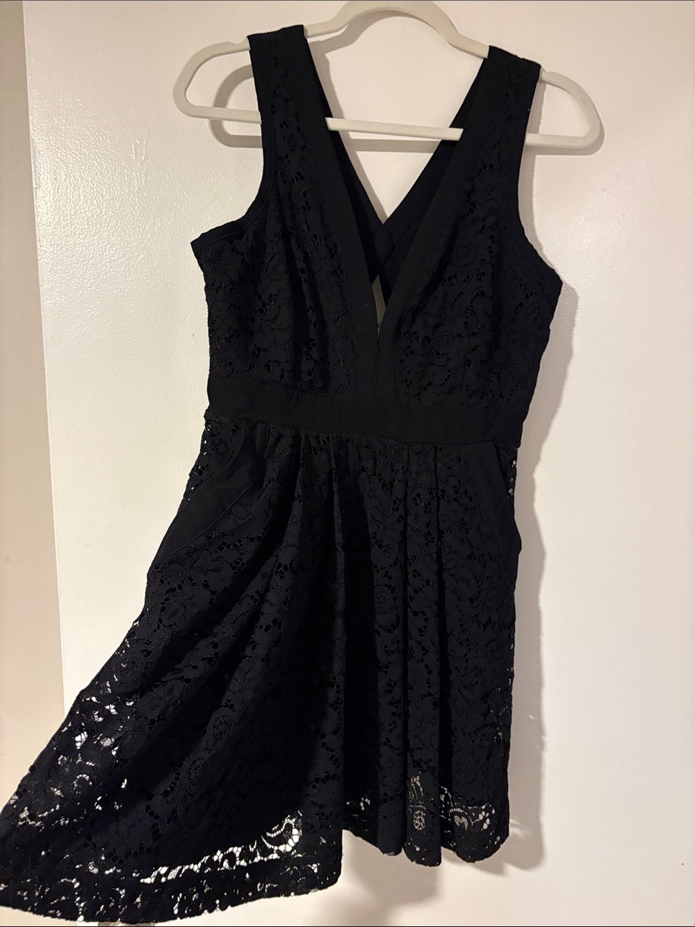 Free People Black Lace V-Neck Skater Mini Dress